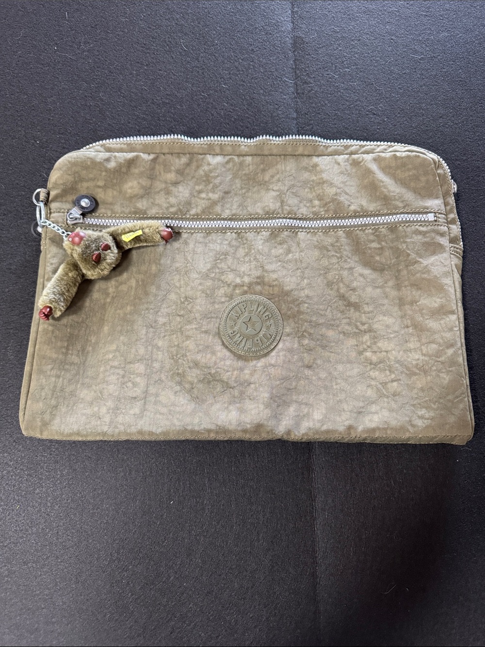 Kipling Olive Nylon Cosmetic Pouch with Monkey Charm